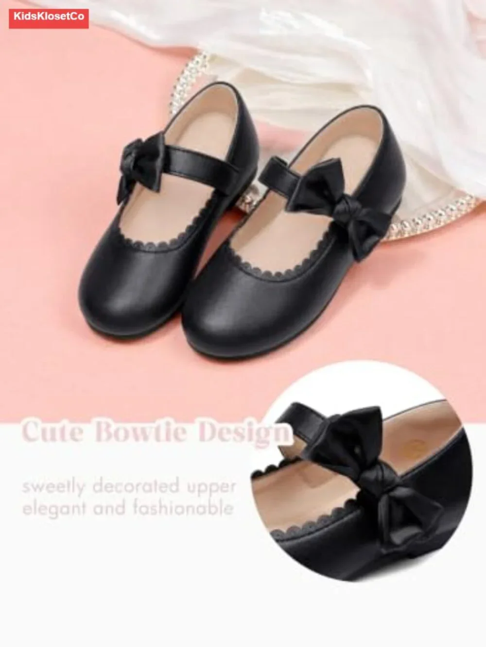 Girls Mary Jane Flats Faux Leather Bow Ballet Dress Shoes